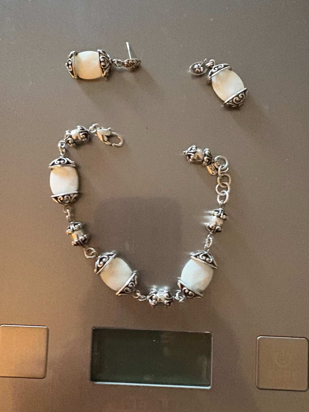 Brighton Silver-Tone Bracelet and Earrings with Cream Beads